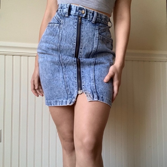 Zip-Up Acid Wash Jean Skirt - Picture 1 of 7